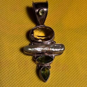 Silver and Green Gemstone Brooch